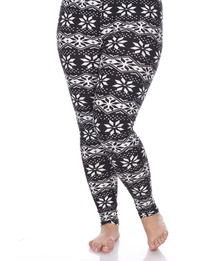 Front of a model wearing a size one-size-fits-all Printed Leggings in Black White Snowflake by White Mark. | dia_product_style_image_id:291095